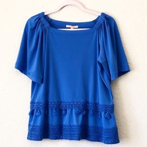 GIBSON LATIMER Blue Off Shoulders Top, Small Size